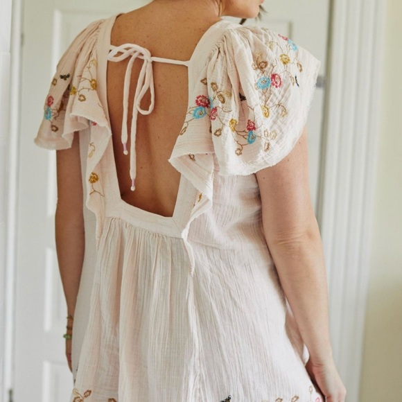 Anthropology Yvette Lounge Mini Dress Cotton embroidered Pale  Pink size M - Picture 3 of 11